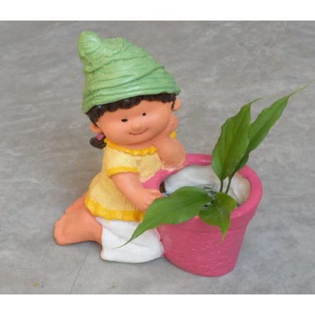 Cute Girl Big Doll Resin Pot     